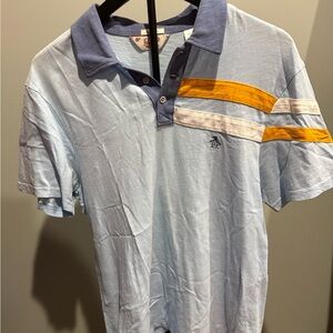 Original Penguin Blue and Orange Polo Shirt with Modern Stripes